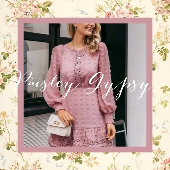 CONTRAST LACE BLUSH POLKA DOT GLAMOROUS DRESS - Picture 3 of 16